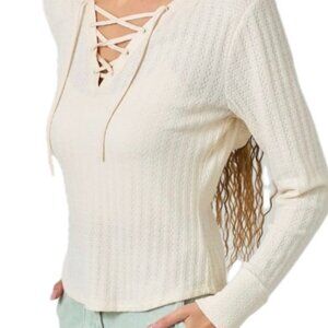 SOLD -House of Harlow Lace-up Neck Texture Knit Sweater Women's M Pullover NEW